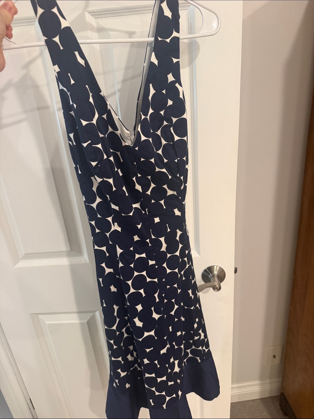 Nine West Navy and White Polka Dot V-Neck Sundress